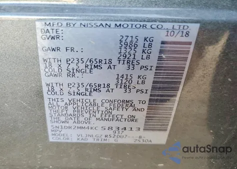 2019 Nissan Pathfinder S z USA, uszkodzony, nr VIN 5N1DR2MM4KC583413